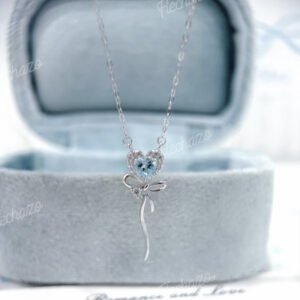 S925 Sterling Silver Heart and Bow Necklace