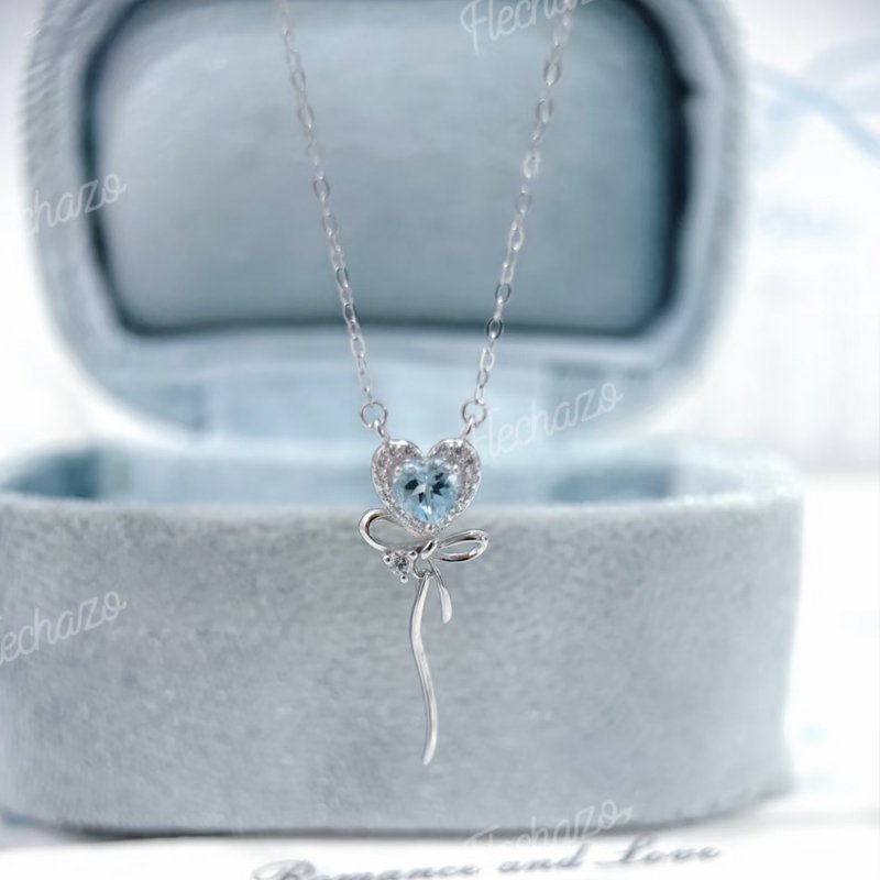 S925 Sterling Silver Heart and Bow Necklace