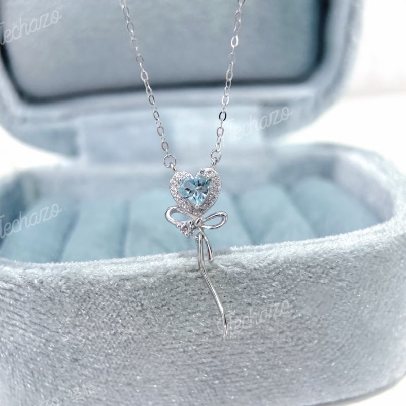 S925 Sterling Silver Heart and Bow Necklace - Image 4