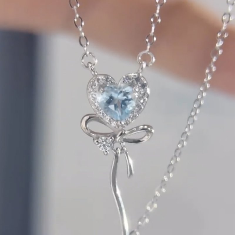 S925 Sterling Silver Heart and Bow Necklace - Image 6