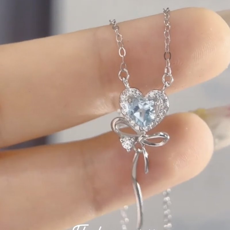 S925 Sterling Silver Heart and Bow Necklace - Image 7