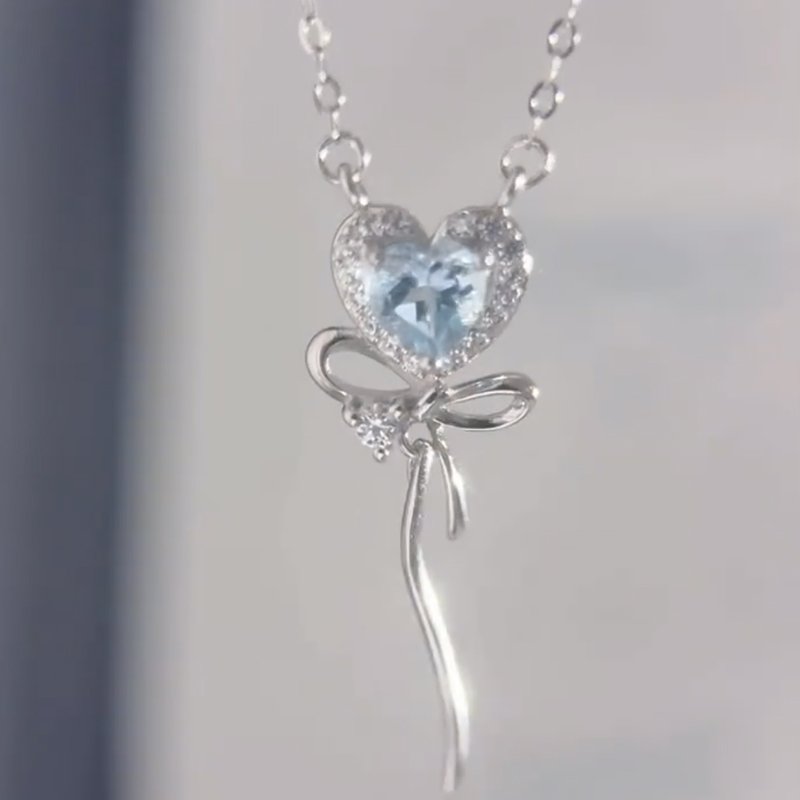 S925 Sterling Silver Heart and Bow Necklace - Image 5