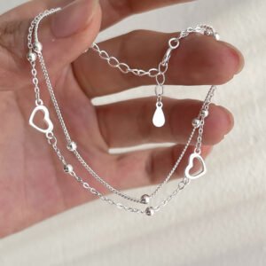 S925 Sterling Silver Heart Bracelet - Simple Style