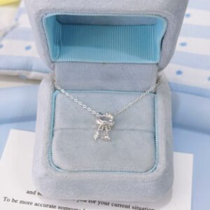 S999 Sterling Silver Cat and Fish Necklace
