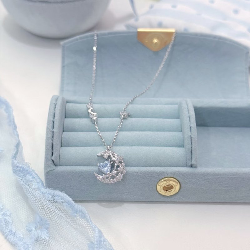 Moon Blue Heart Necklace S925 - Image 6