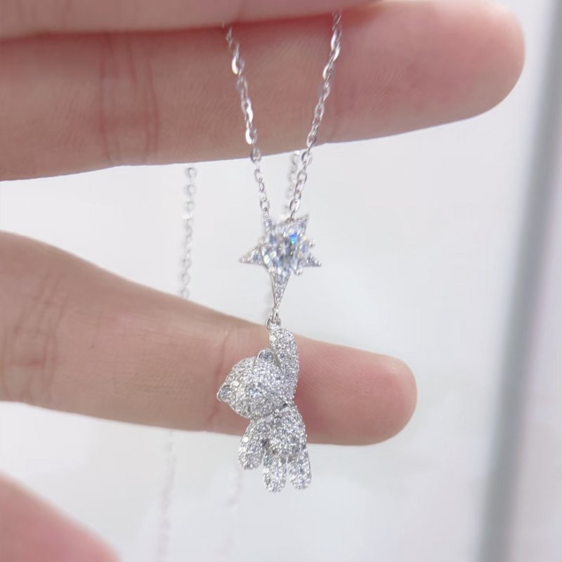 S925 Bear and Star Clavicle Necklace - Image 4