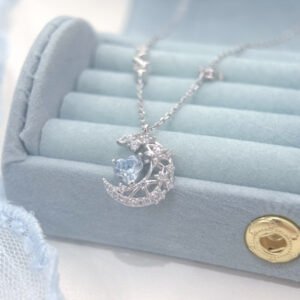 Moon Blue Heart Necklace S925