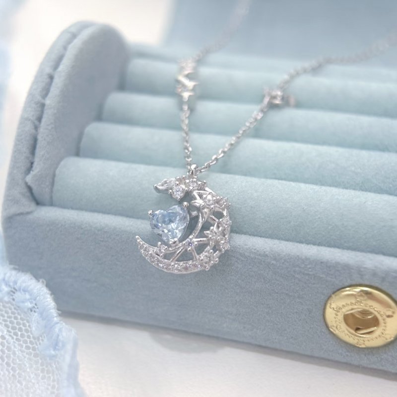 Moon Blue Heart Necklace S925