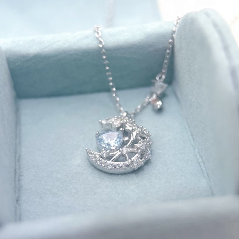 Moon Blue Heart Necklace S925 - Image 2