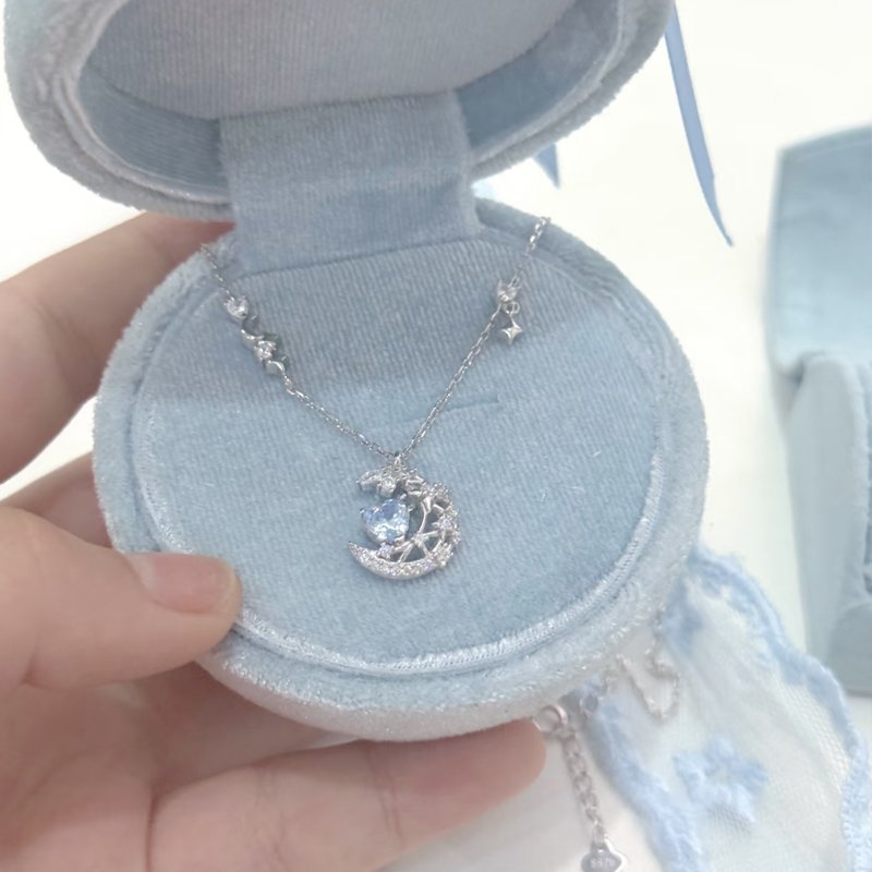 Moon Blue Heart Necklace S925 - Image 5
