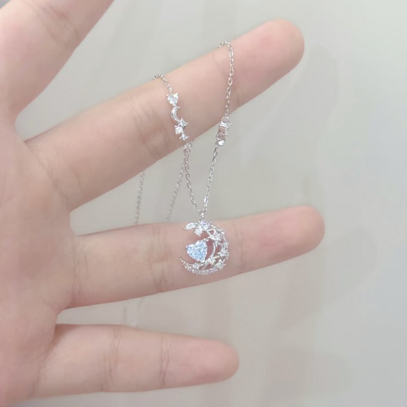 Moon Blue Heart Necklace S925 - Image 9