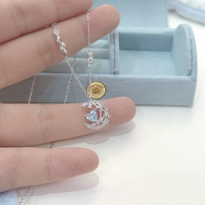 Moon Blue Heart Necklace S925 - Image 8