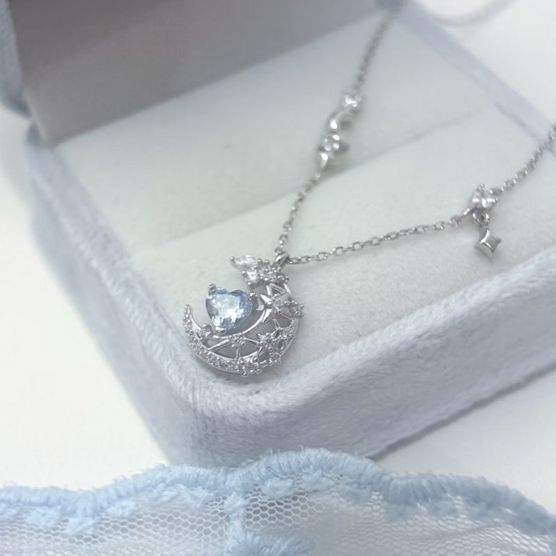 Moon Blue Heart Necklace S925 - Image 3