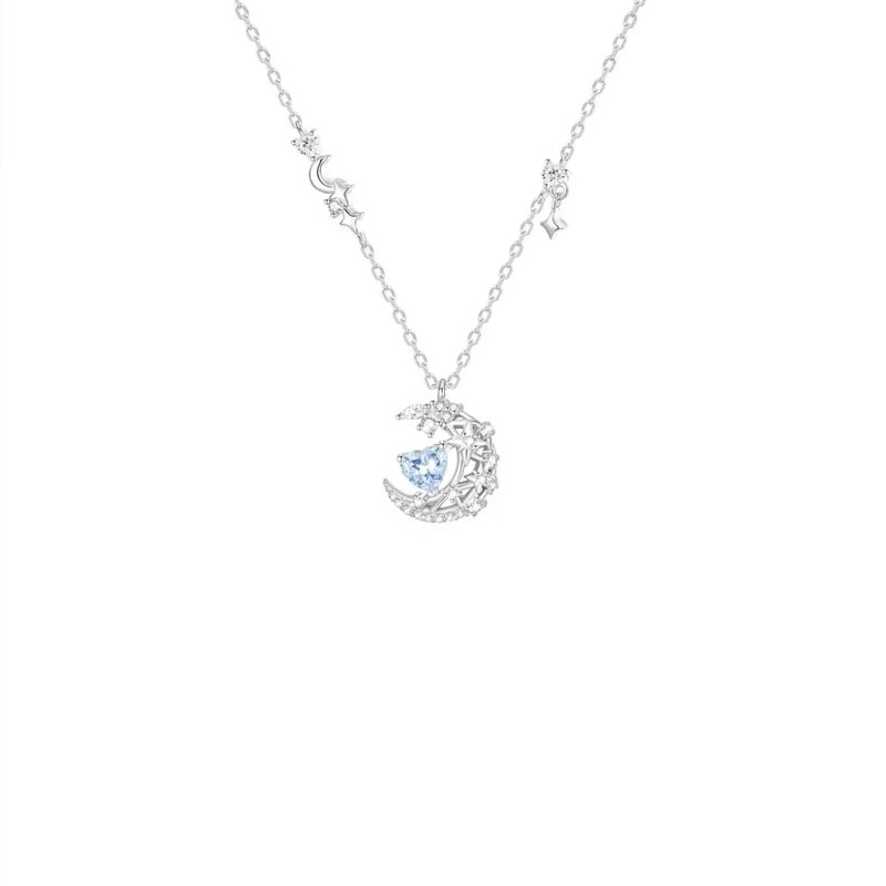 Moon Blue Heart Necklace S925 - Image 4